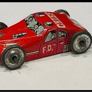 Vintage Fire Chief Tin Litho Toy Car 1950’s Fireman